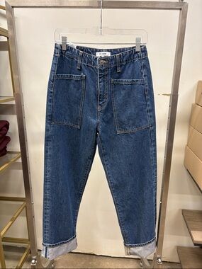 Redone  Bender Jean Indigo High-Rise Straight Jeans with Patch Pockets